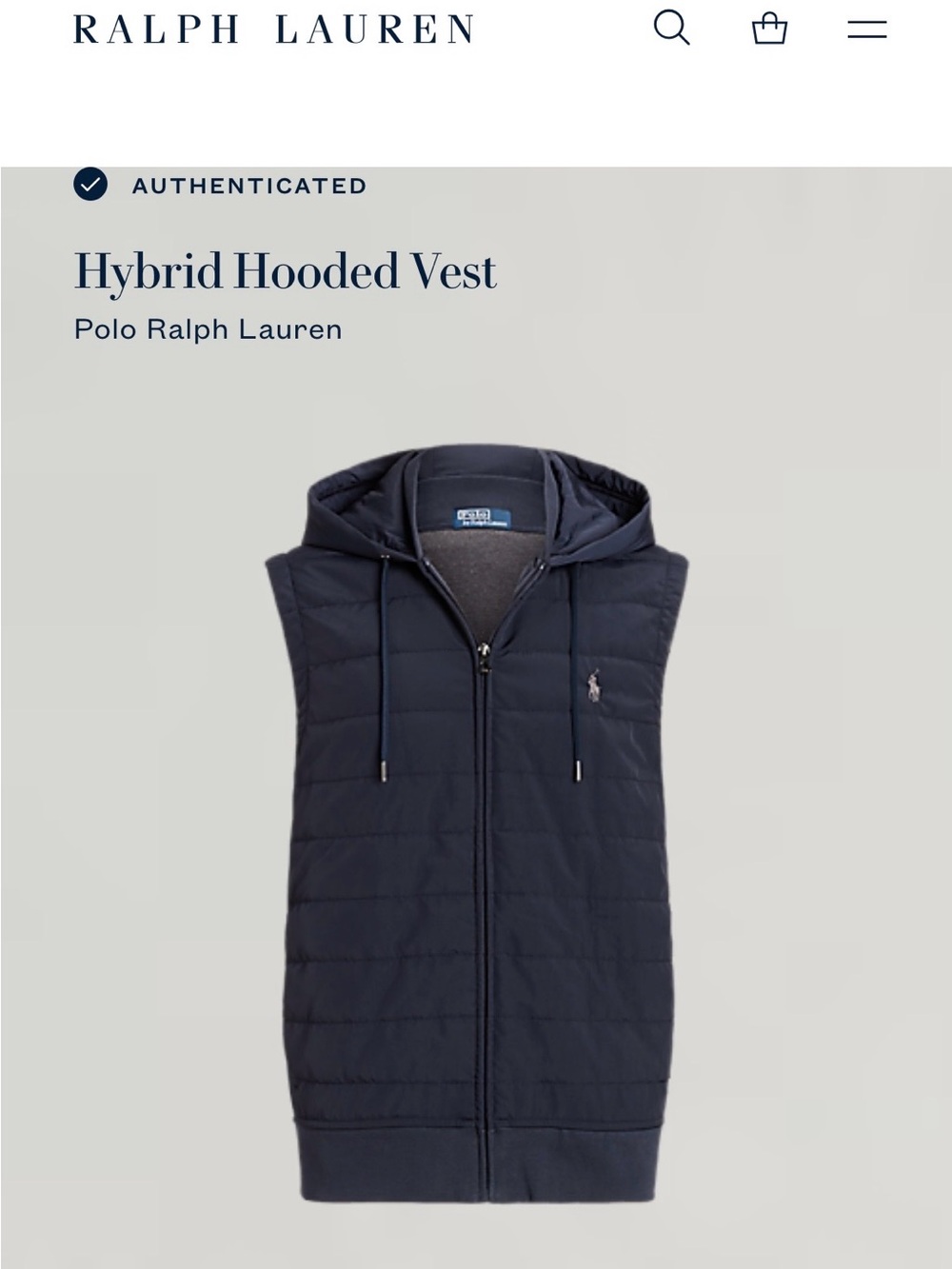 Men’s Polo Ralph Lauren Hybrid Hooded Vest XL Navy